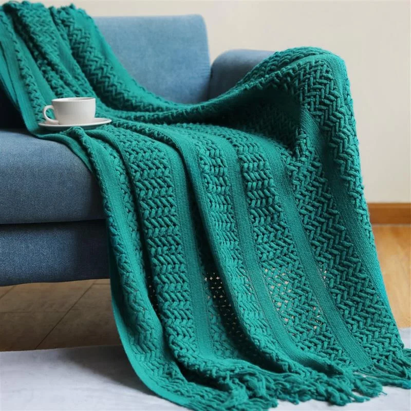 Farmhouse Knitted Throw Blankets Couch Bed Lightweight Decorative Blankets Soft Cozy Knit Blanket with Tassel