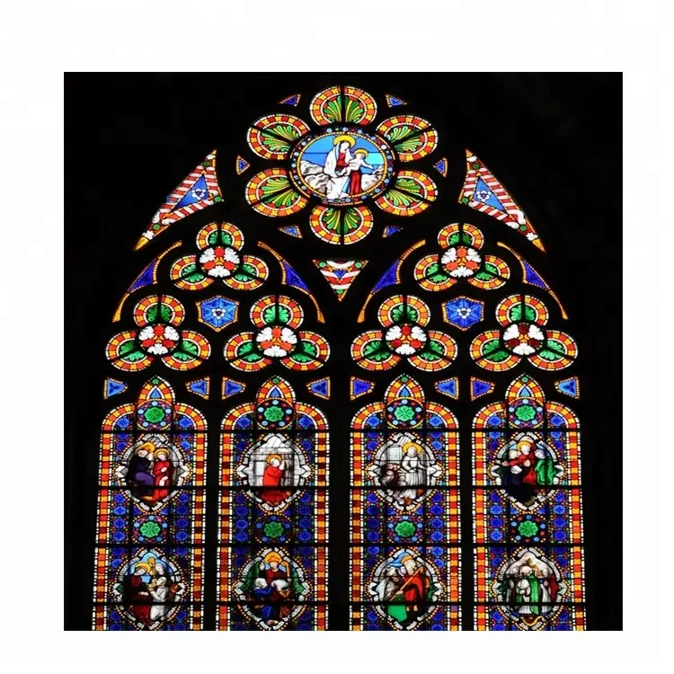 Custom various colored stained glass patterned design church building glass for cathedral