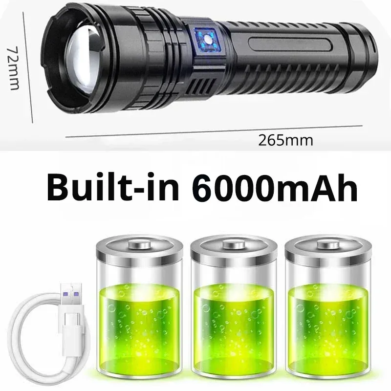 Long Usb Rechargeable Zoom Lanterna Super Bright 100000 Lumens Waterproof Flashlights Torches