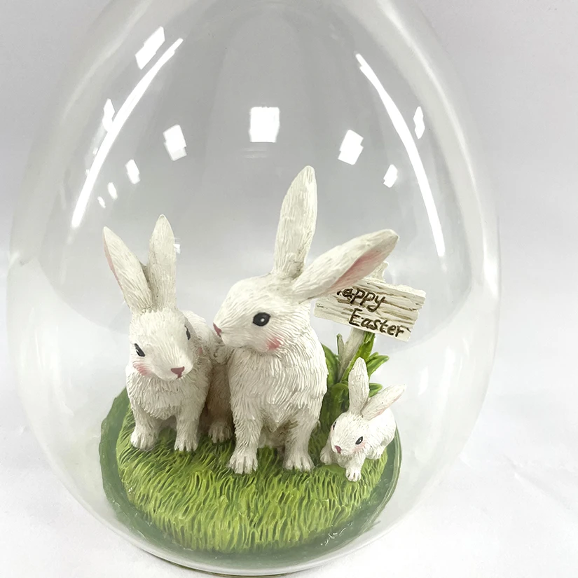 
Happy Easter Egg Hunt 10.5cm Glass Easter Egg Resin Rabbit Ornament Easter Decorations 