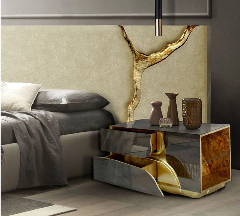 Итальянская кровать Lapiaz с обивкой и золотым покрытием из нержавеющей стали роскошная вилла спальная большого размера индивидуальная Настройка