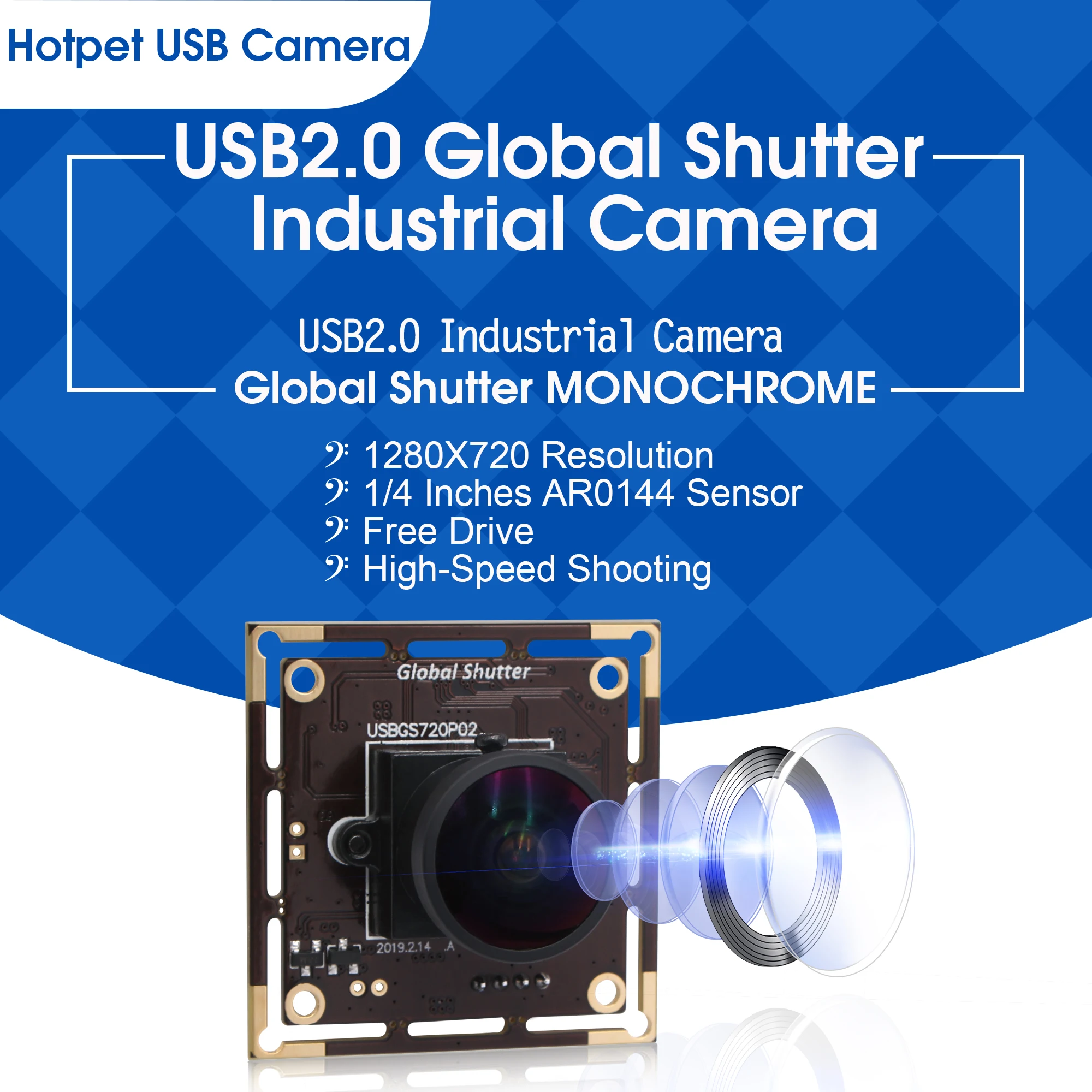 ELP Wide Angle HD Global Shutter USB Camera Module MJPEG 60fps 1280*720 Aptina AR0144 Webcam for Mac Linux Android Windows