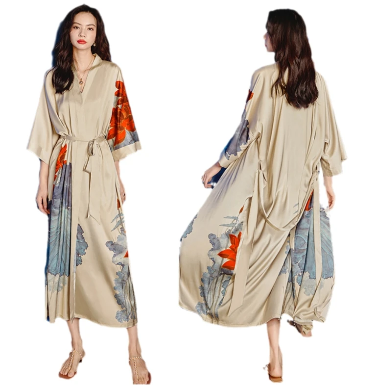 Custom Logo Atfer-sale Wholesale Factory Ladies Print Floral Long Robes Satin Kimono Women Bathrobes