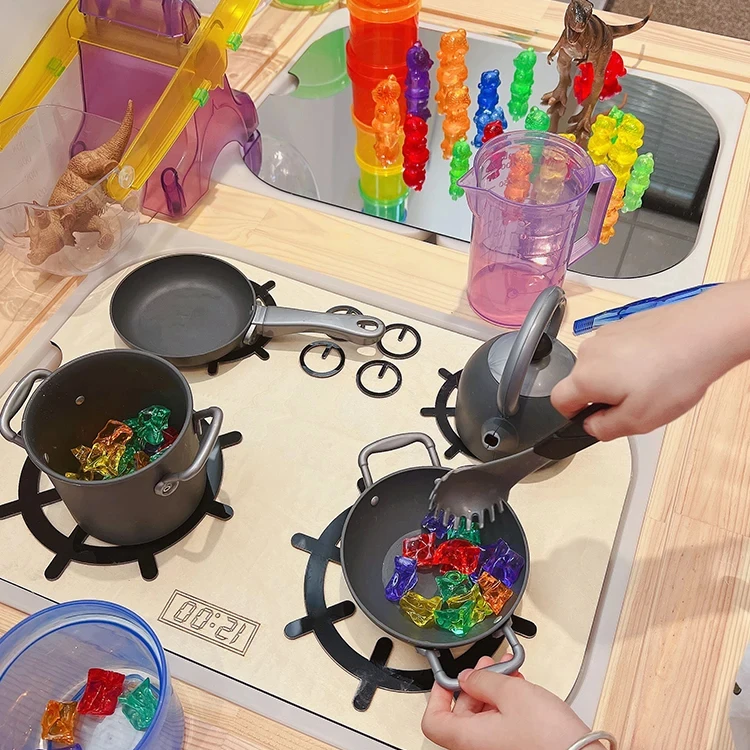 9 pcs of  a set Montessori Wood  Kitchen Insert Stove top Insert Grill Top Small Insert acrylic mirror for Trofast Bin