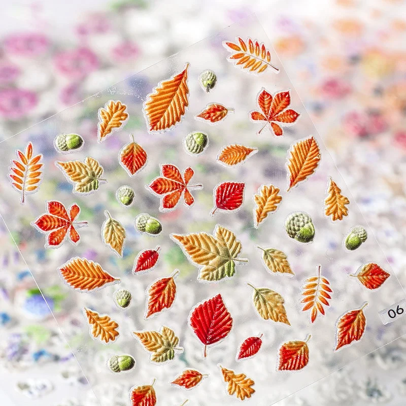 В форме цветка в форме листа 5D тиснением Наклейки для ногтей, переводятся на ногти с помощью клейкой пленки