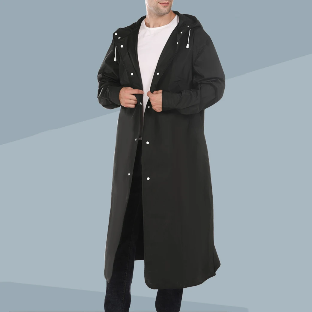 Black Raincoat Adult Waterproof Long Thickened Raincoat Women Men EVA Rain coat Hooded For Outdoor Hiking Travel Fishing