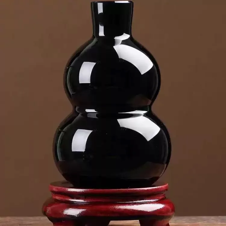 Wholesale Natural crystal glass bottle gourd Black Obsidian Gourd Hand Carved calabash Crystal Gourd For Feng Shui Accessories
