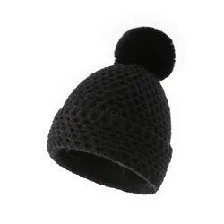 Custom New Fashion pompon ball waffle knit Knitted winter hat beanies hats with label hats wholesale