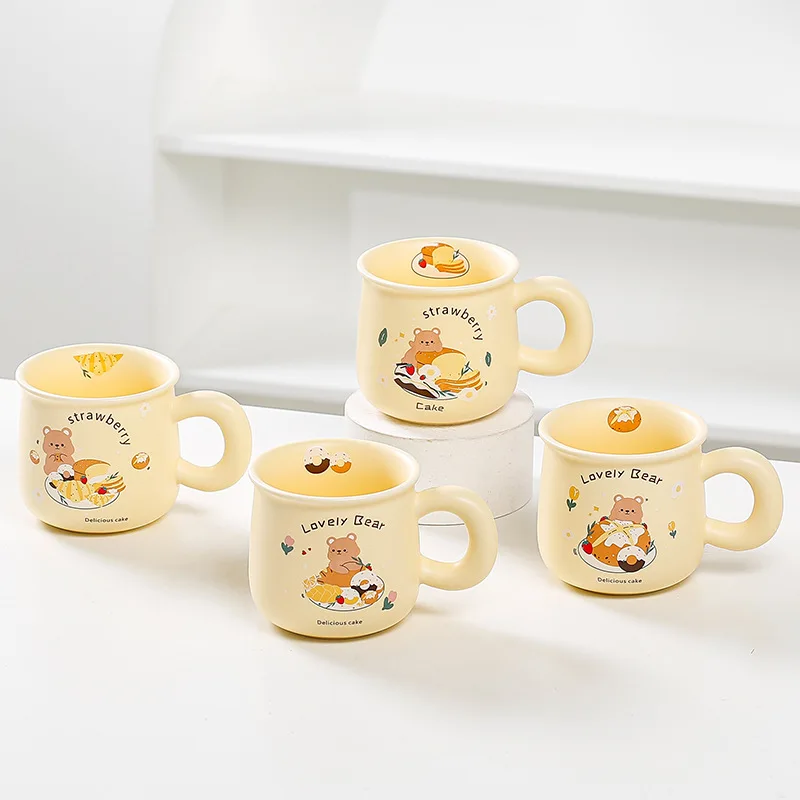 Korean style best-selling cartoon animation bear ceramic cup, cute U-shaped handle coffee milk mugs