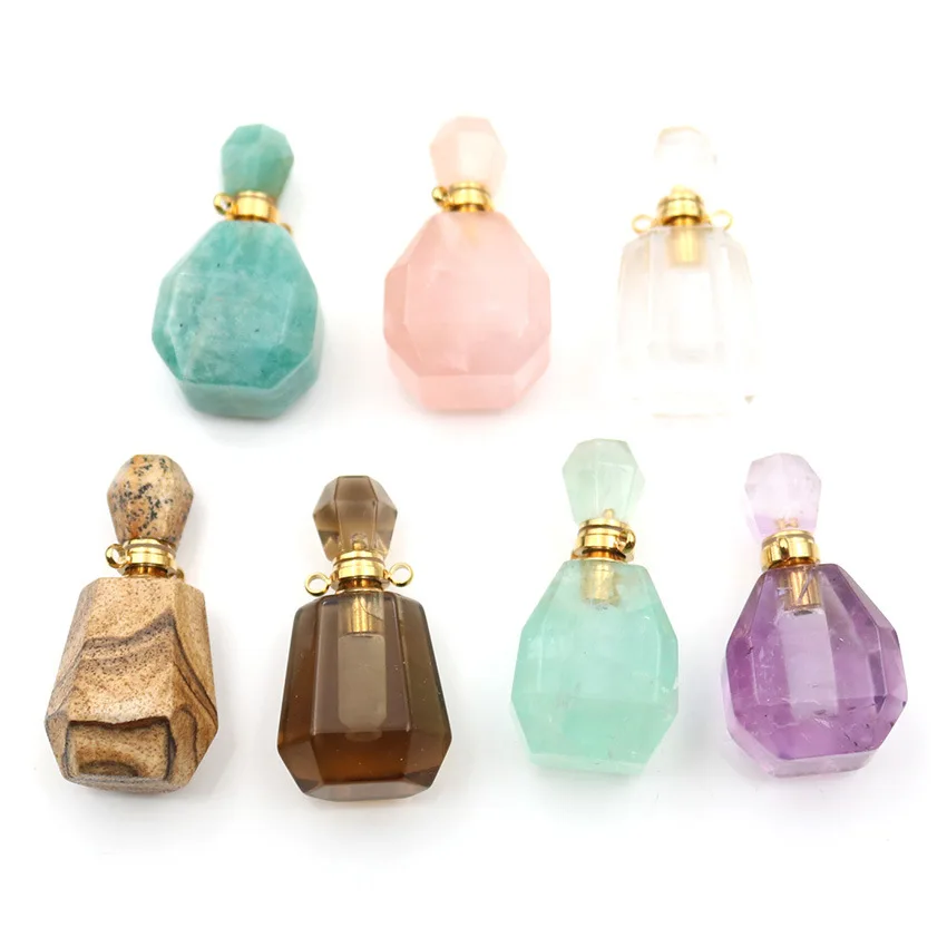 Natural Crystal Gemstone Necklace Perfume Bottle Pendants for Gift
