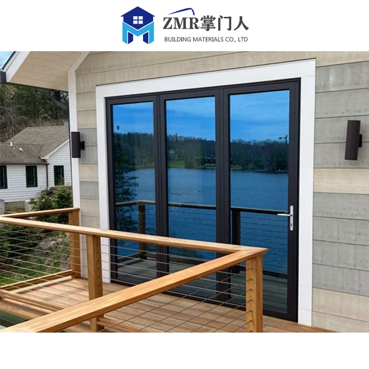 ZMR термальные разрывные двойные двери алюминиевые складные наружные патио стеклянные гармошкой с дизайном гриля