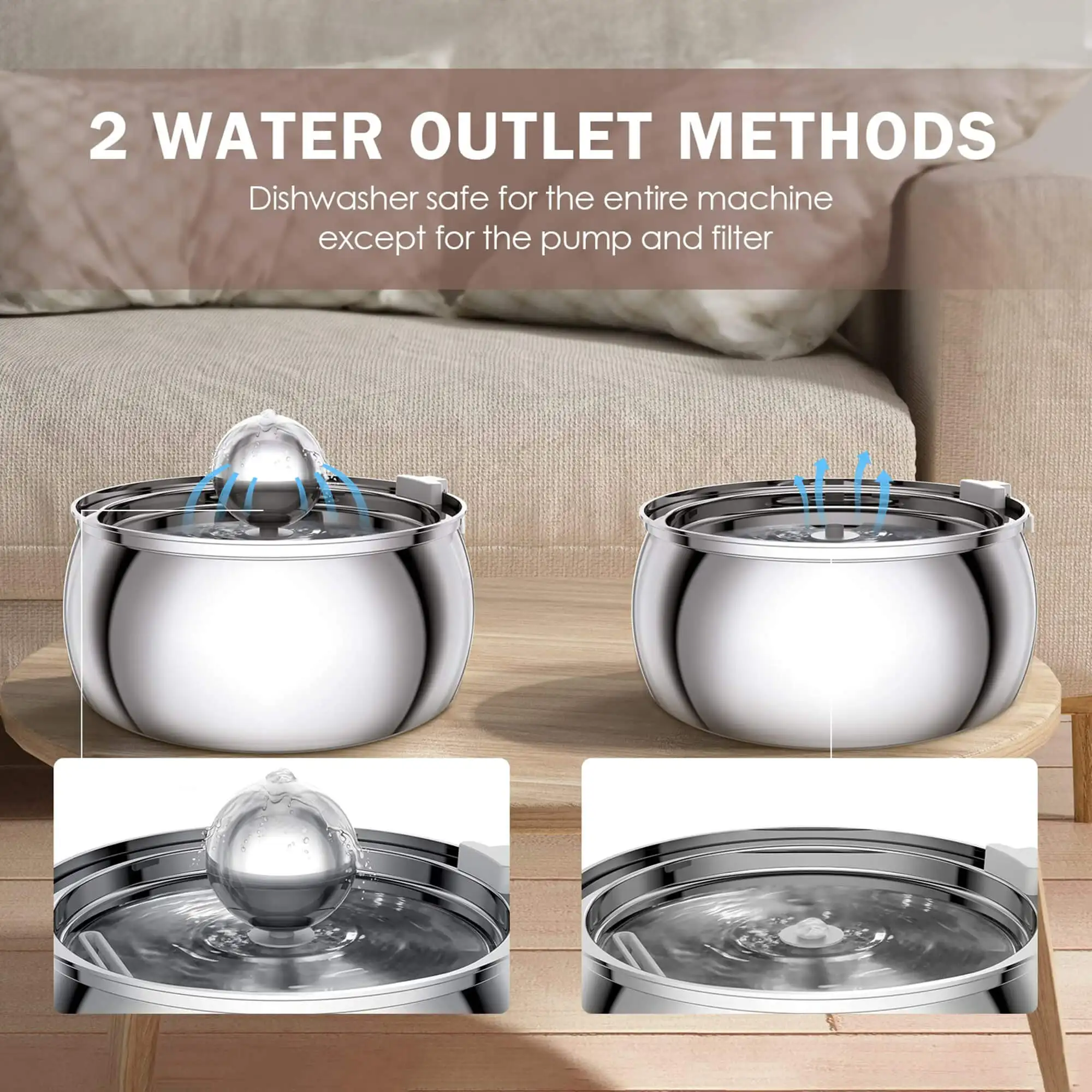 Petwant Wholesale 4L Auto Stainless Steel Cat Dog Water Fountains Double filtration System Ultra-quiet Pump Pet Water Feeder