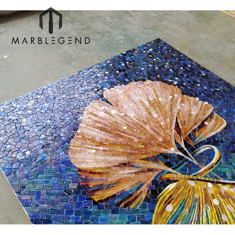 PFM Custom Design Art Mosaic Wall Decoration Dancing leaves Glass Mosaic Art for wall