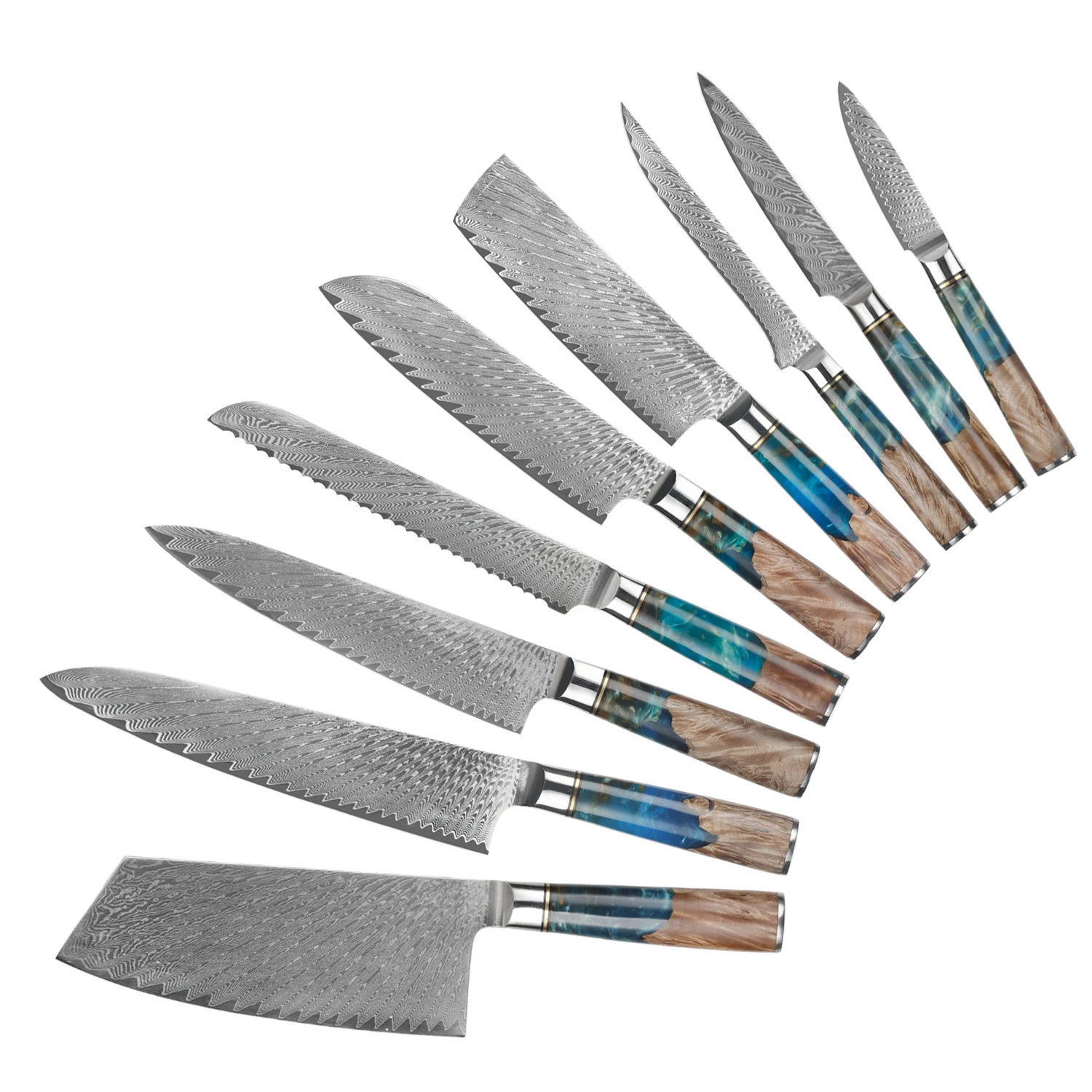 Chef Cooking VG10 67layers Japanese Kitchen Knives Damascus Knife Set Blue Resin Handle Damascus Steel Knife
