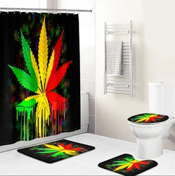 Waterproof 3D Printing weeds design  Shower Curtains Set with Hooks and Rugs for Bathroom mats