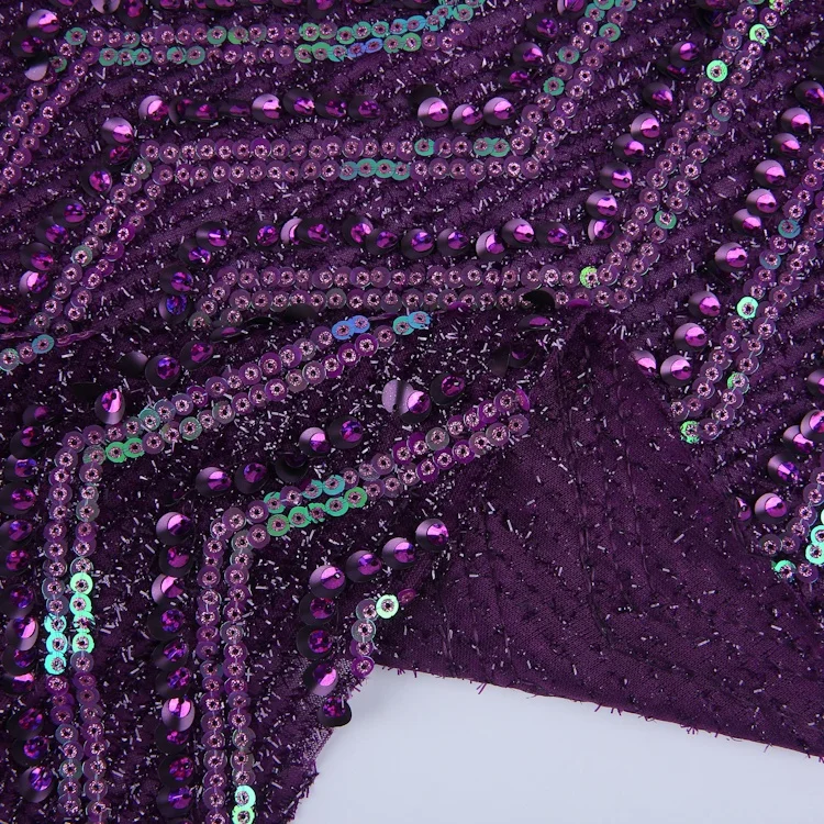 New style purple sequin knit spangles embroidered chinese embroidery fabrics
