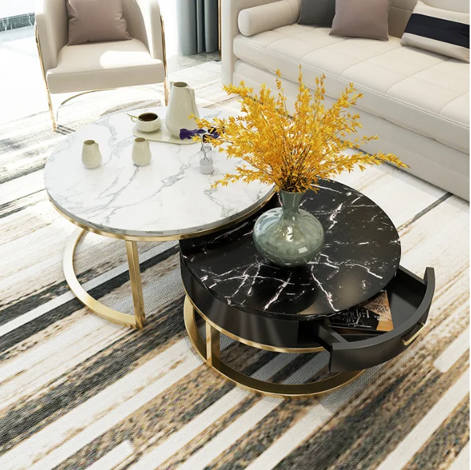 Nordic Modern Home Decorative Metal Sofa Side Center Round Circle End Table Luxury Glass Coffee Table