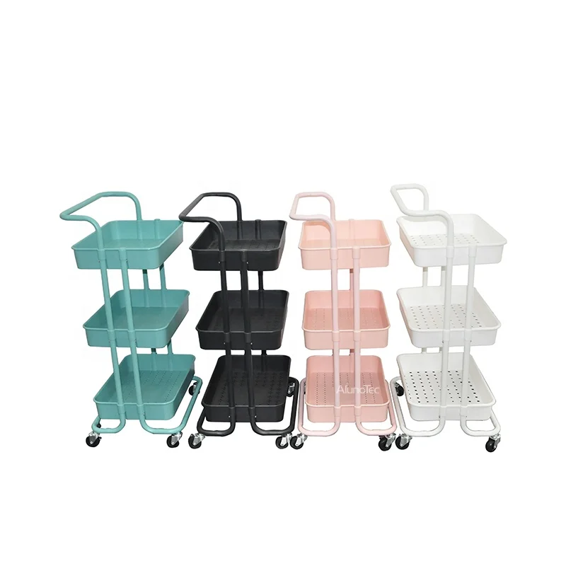 3 Tier Storage Rack Rolling Cart Utility Trolley With ABS Plastic Basket