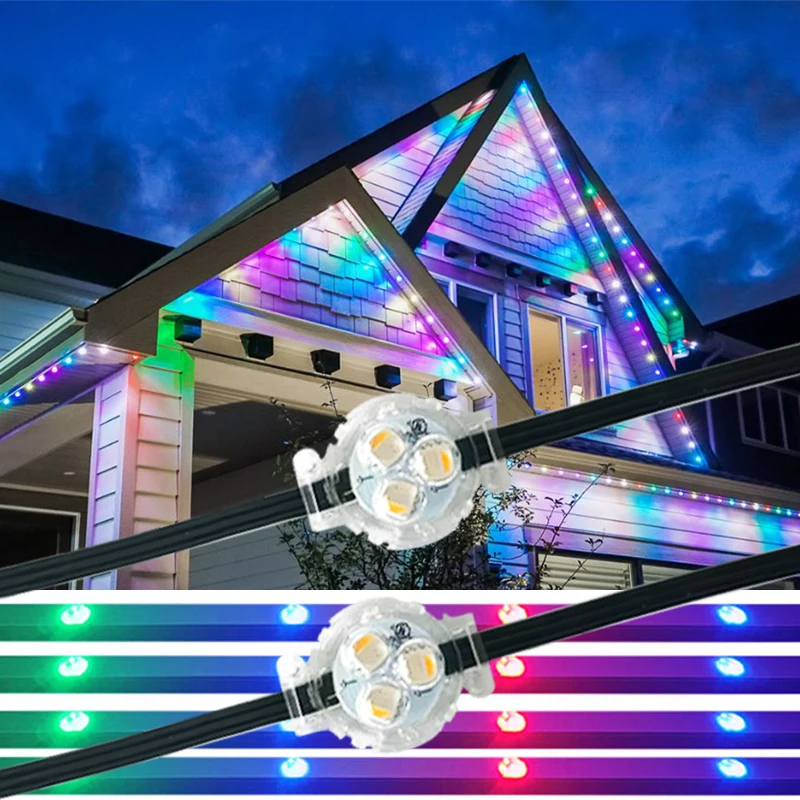 Outdoor Sting Lights 100ft Smart Wifi Control 2811 Programable Pixel Light Led Permanent Holiday Lighting