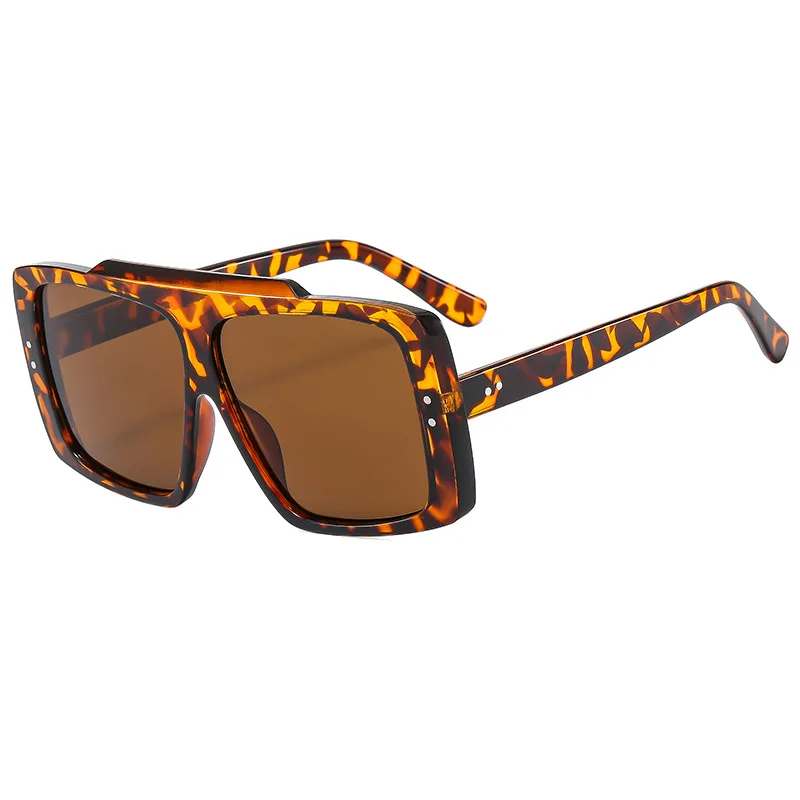 UNOC Luxury Over Size Female Shades Sunglasses Womens PC Big Frame Sun Glasses Popular Leopard Square Sunglasses UV400