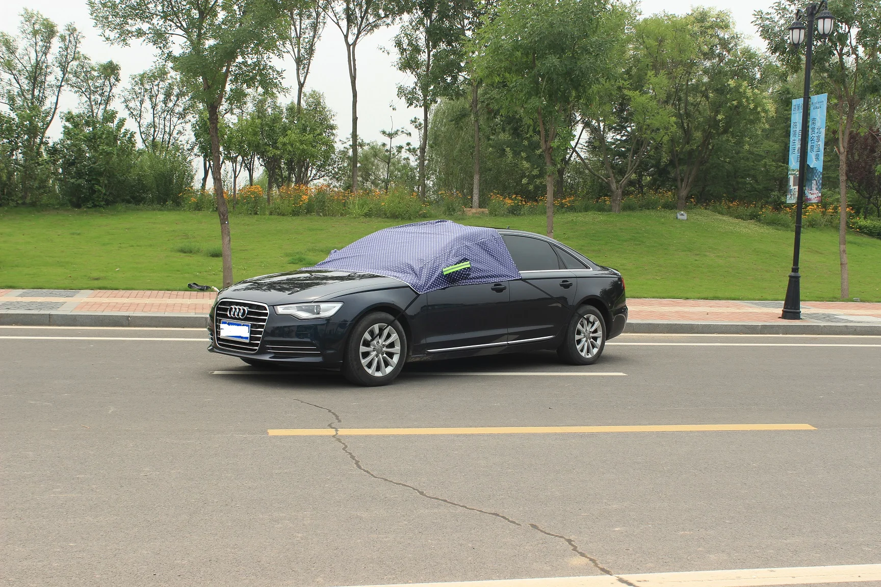 Outdoor Printing Half Car Cover Waterproof Sun proof Super Soft Car Cover With Cotton