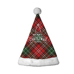 Christmas Red/Green Plaid Dotted Line Pattern TTO Technology Soft Infant Santa Hat Christmas Xmas Ornaments for Children Adults