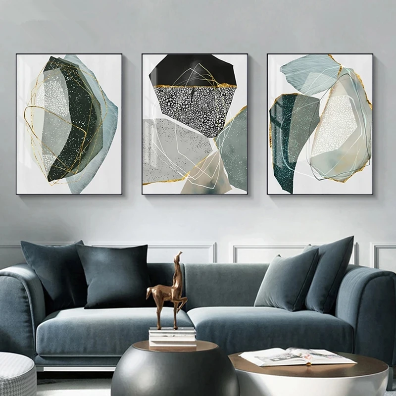 Hotel Light Luxury Wall Art Modern Wall Decor Framed Canvas Prints Glass Painting Pictures for Living Room Decor