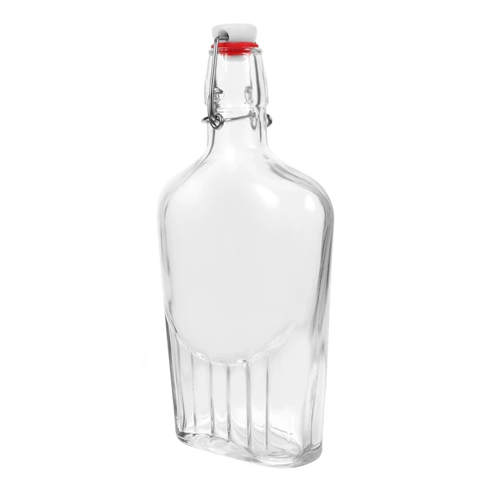 8.5 oz (250 ml) Flask Clear Glass Bottle with Swing Top and Rubber gasket and wire bal