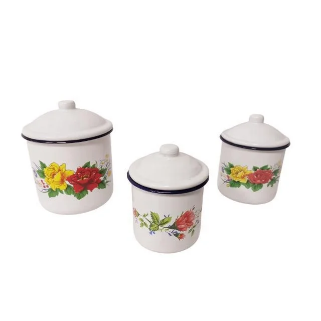 12CM 1200ML Hot Sale Have Flower Enamel Camping Tea Coffee  Cup With Handle Enamel Mug Deco With Lid