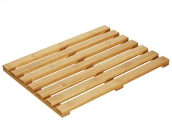 Eco-friendly Natural Bamboo Anti slip Bath Mats Waterproof Wooden Bathroom Mat Hotel Non slip Bamboo Bath Mat