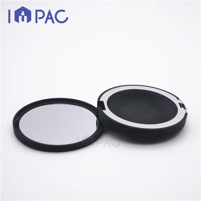 cosmetic flat round black empty blush compact powder case with mirror 8g