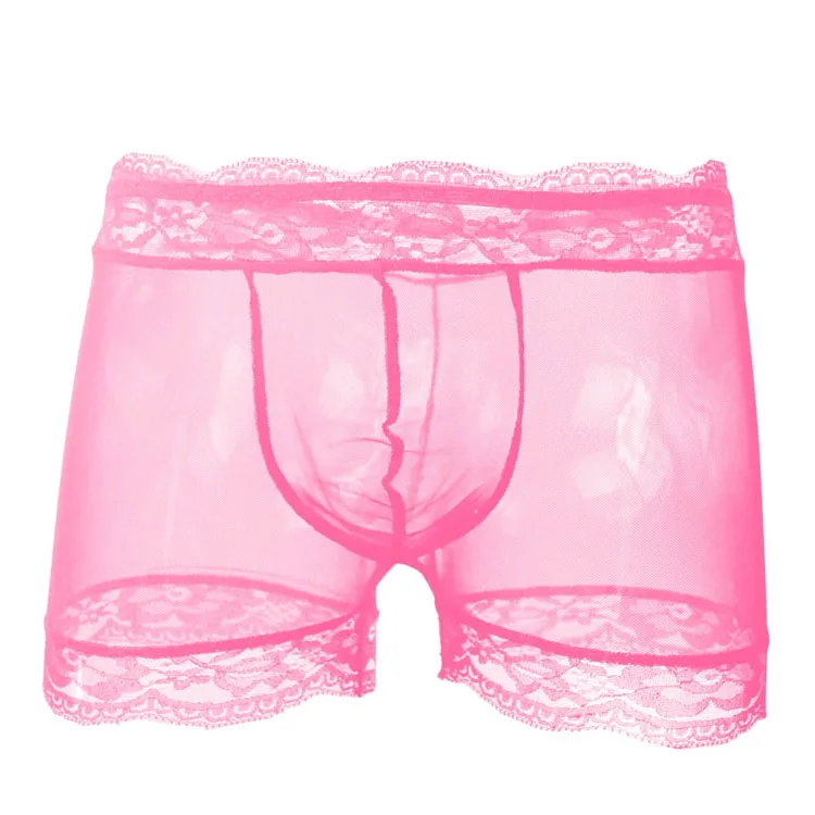 professional manufacture sexy men underwear pink sexy boxer lace thin elastic men boxer sexy panties