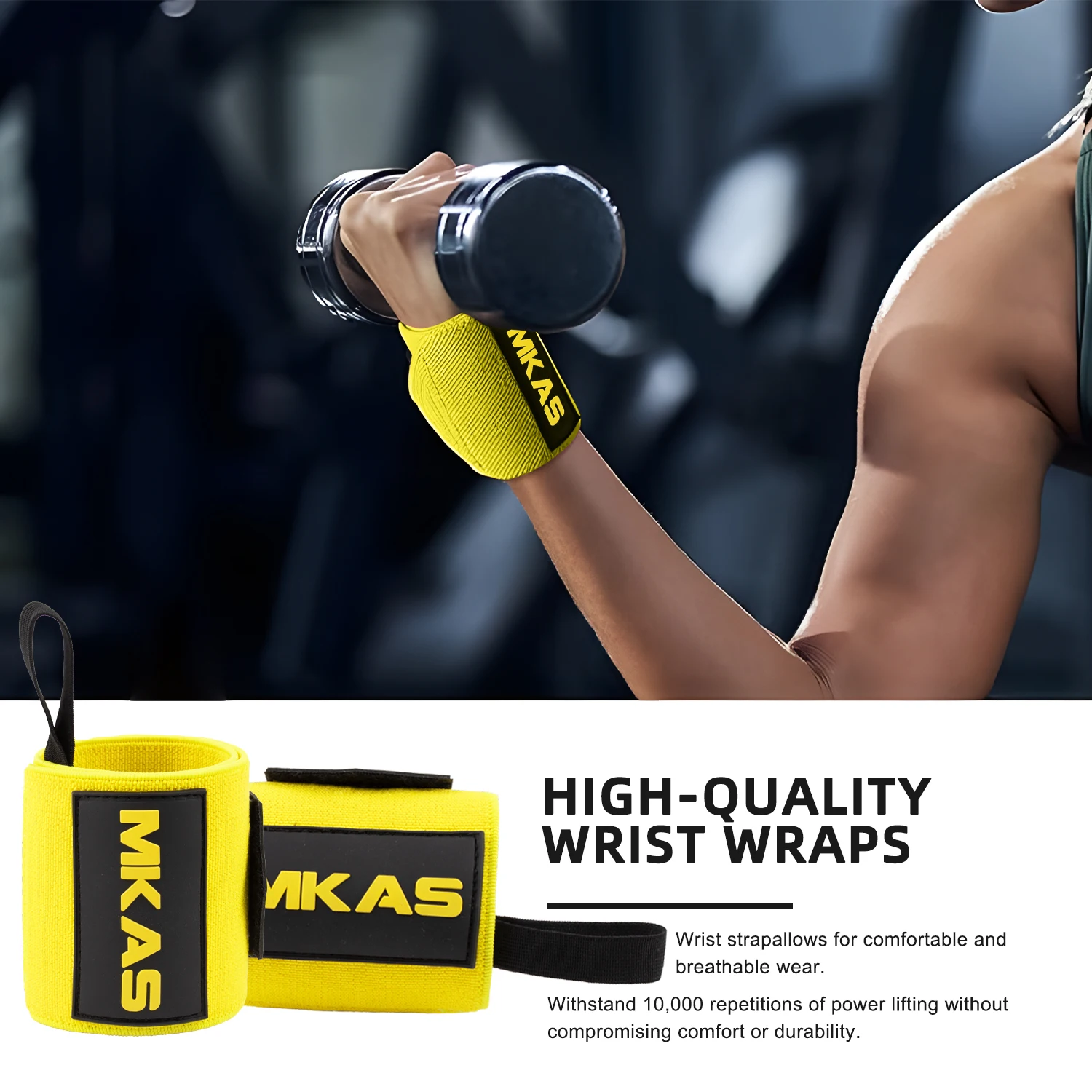 MKAS High Quality Hot Sale Wrist Wrap Custom Fitness Weightlifting Breathable Weightlifting Anti-slip Wrist Wraps