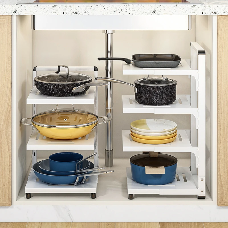 OWNSWING Pot And Pans Kitchen Storage Organizer Pot Racks Cookware Organizer Holds Cast Iron Frying Pan Griddles Organizer