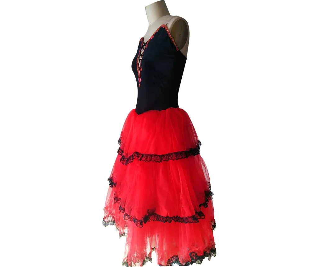 New Spanish style black velvet and red tulle ballet long dress.New--31
