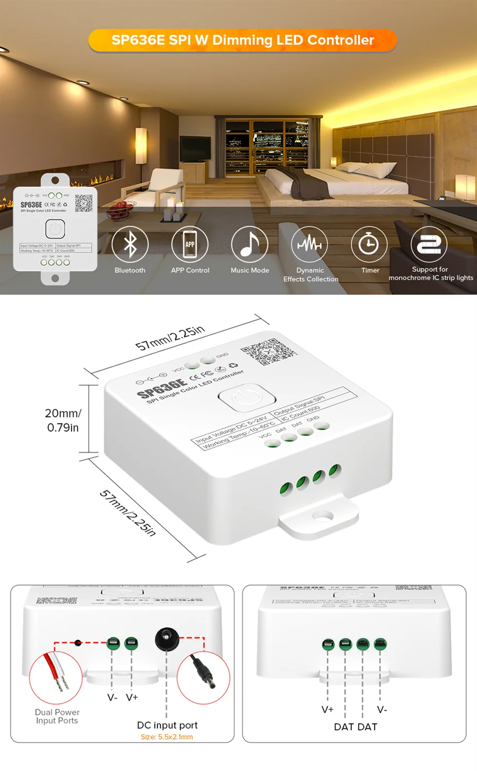 High Performance Low power 2.4G BLE Digital PWM  LED Light Strip Audio LED Controller