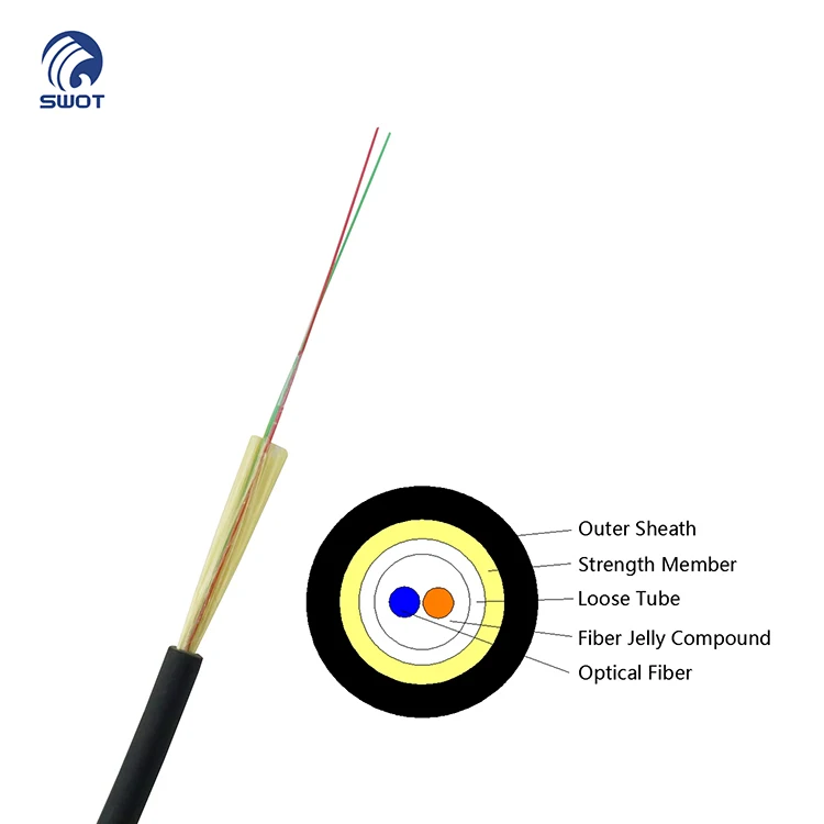 outdoor or indoor up to 2 core aramid yarn G652D round fiber optic cables