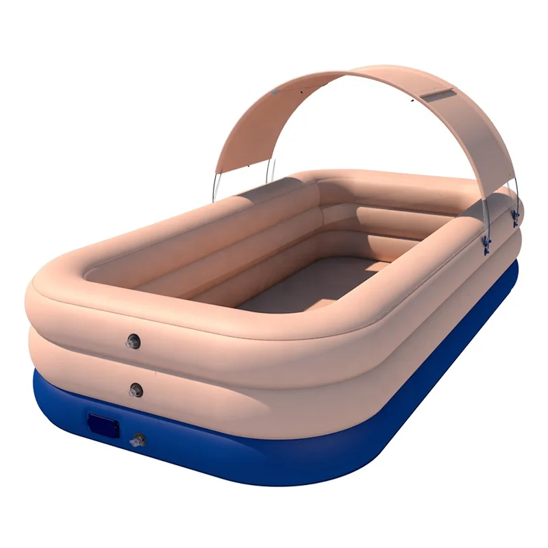 Inflatable Swimming Pool for Kids and Adults Full-Sized Family Kiddie Blow up Swim Pools with Canopy Portable Backyard Summer