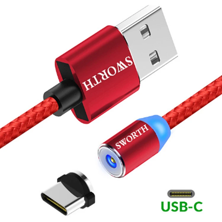 
Fast Speed TYPE C USB Data Cable Round LED Nylon Magnetic USB Cable 