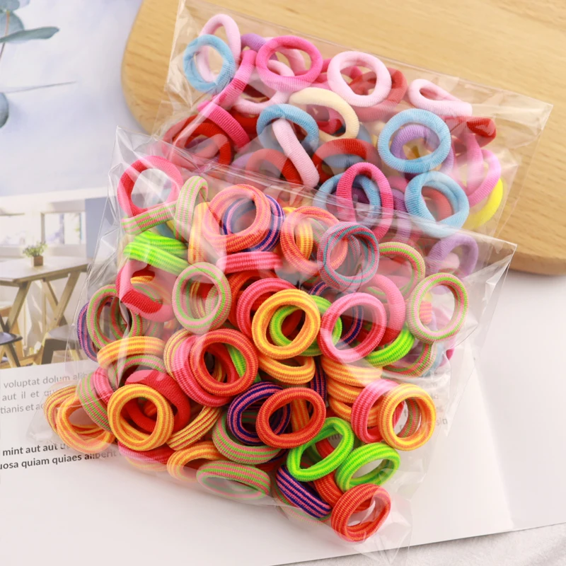 100Pcs Bag Children Cute Candy Cartoon Solid Elastic Hair Bands Girls Lovely Srunchies Rubber Bands Kid Hair Accessories