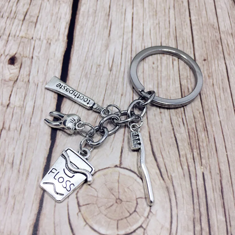 Dentist Health Toothbrush Toothpaste Dental Floss Creative Backpack Pendant Alternative Keychain