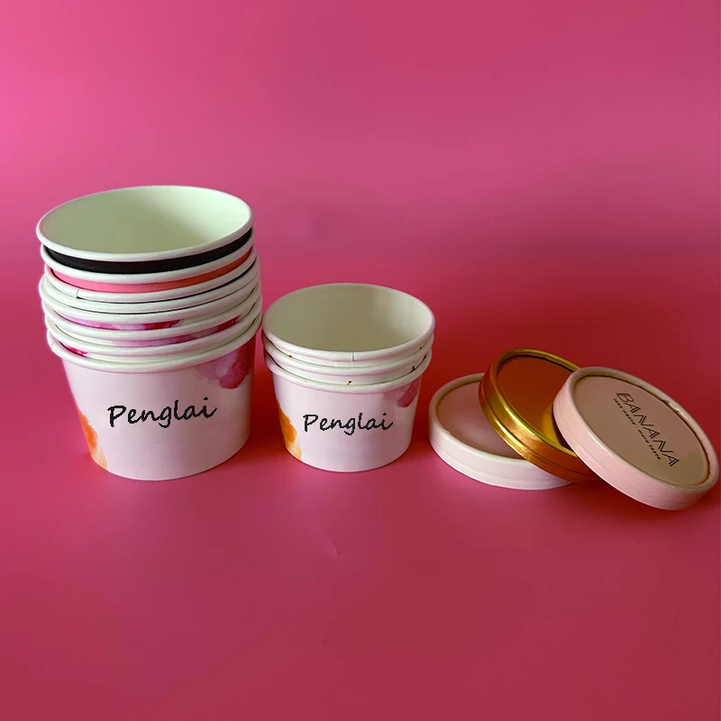 Food grade recycled disposable ice cream paper cup custom printed small 2 oz 3oz 4oz 5 oz ice cream paper cups with paper lid