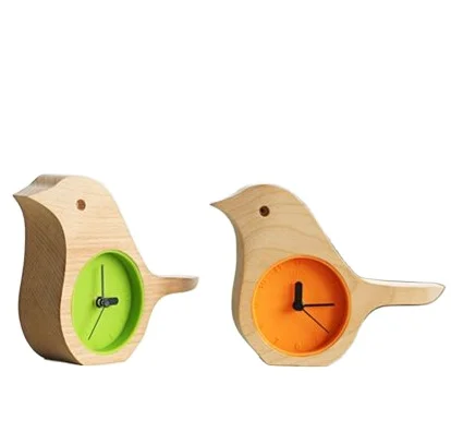 Customized Wholesale Gift Ideas Creative Student Kids Bedroom Carton Animal Shape CuteBird shape Wood Clock