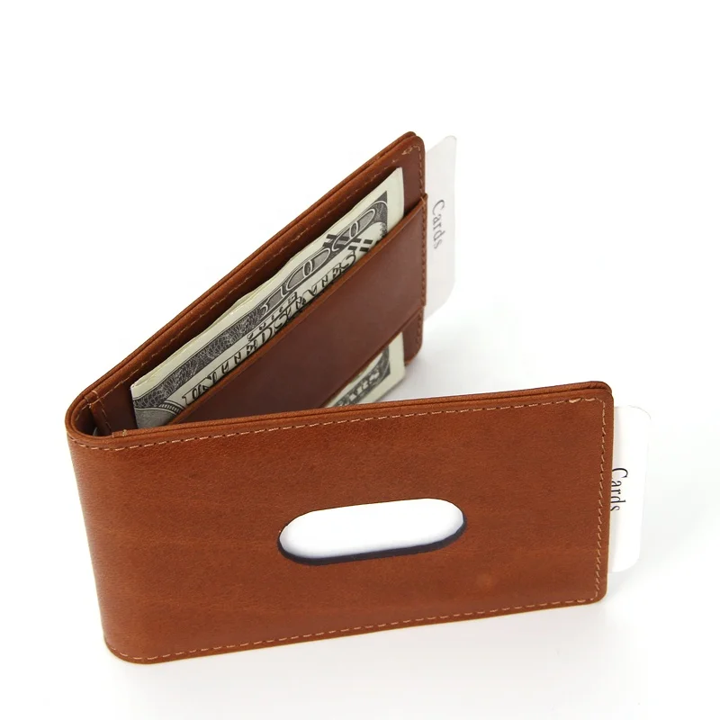 Money Clip Leather Wallet For Men Super Strong Magnetic RFID Wallet
