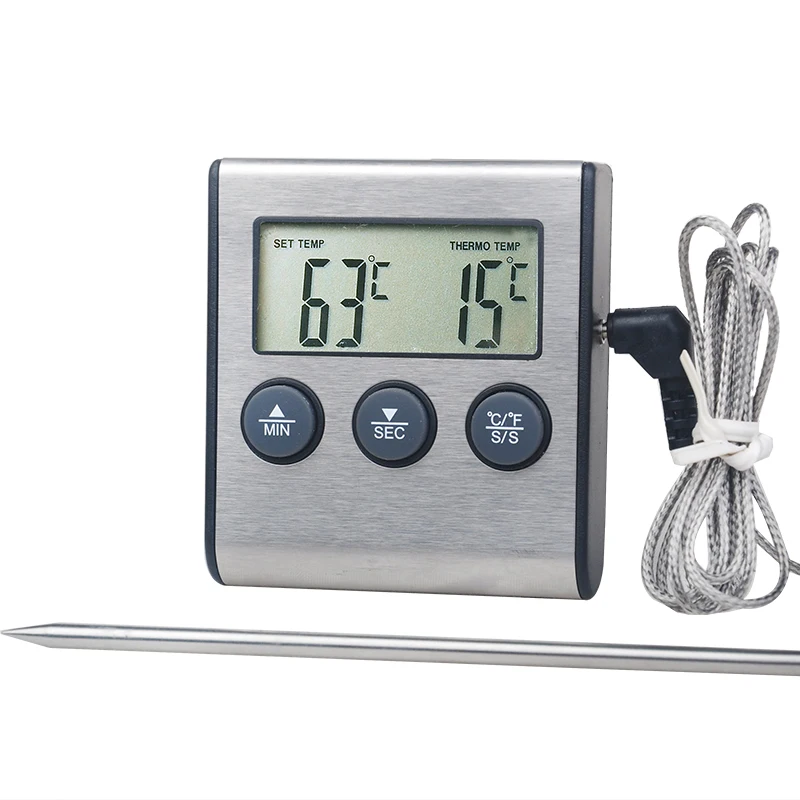 Kitchen use waterproof probe with kitchen timer cooking temperature alarm digital oven thermometer