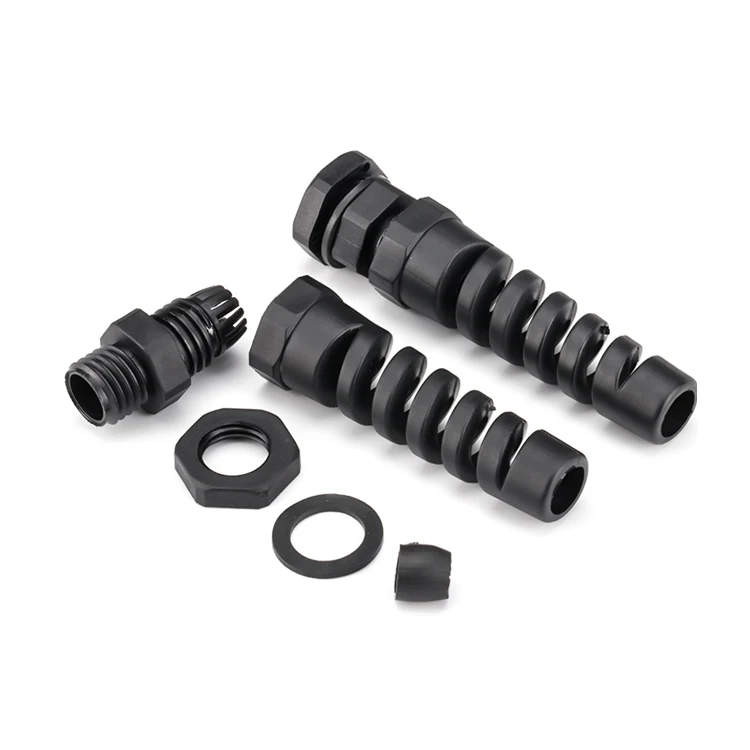 High quality IP68 waterproof M18-R plastic long thread spiral nylon cable gland with strain relief