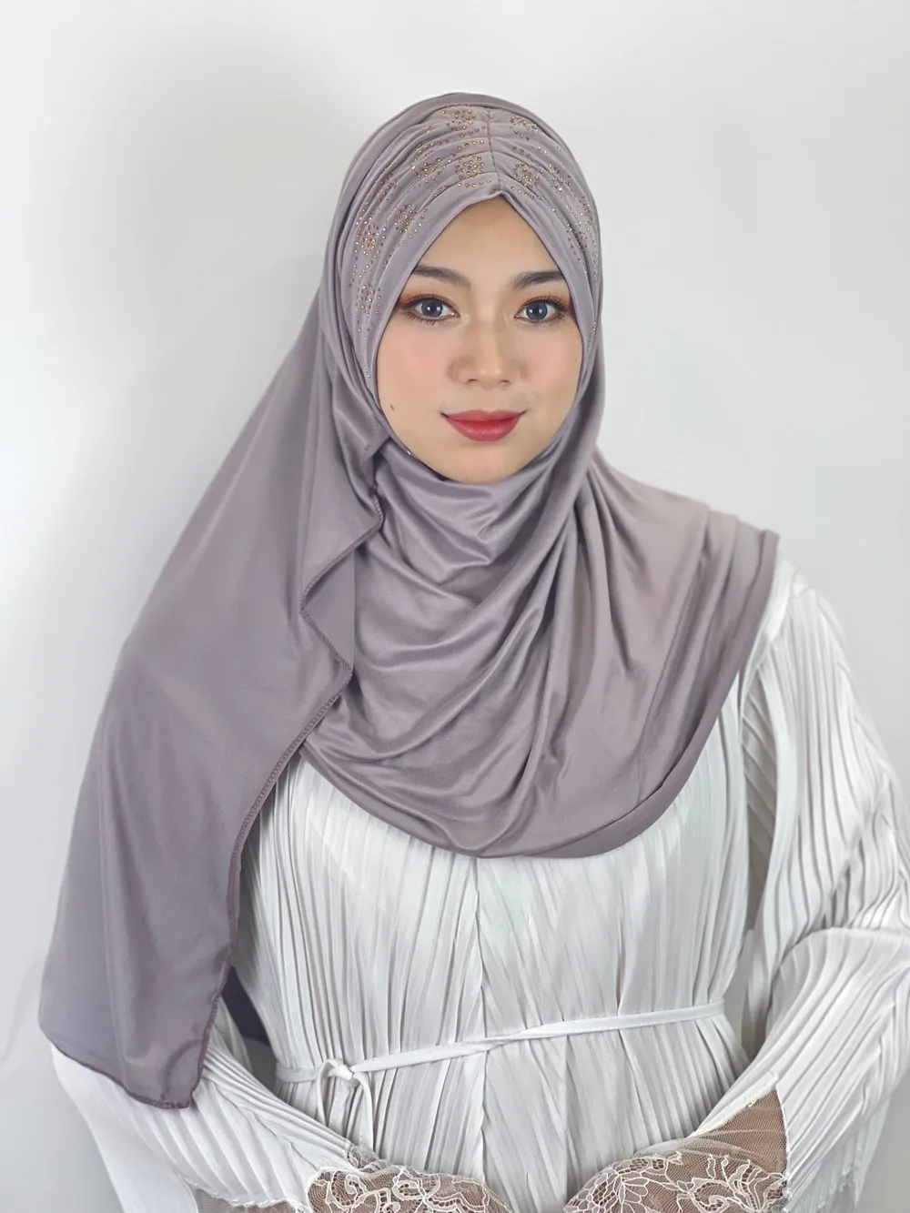 kuwaiti islamic magnetic pins instant solid color pearls cotton bonnet ladies hijab muslim women with lace kleid scarf