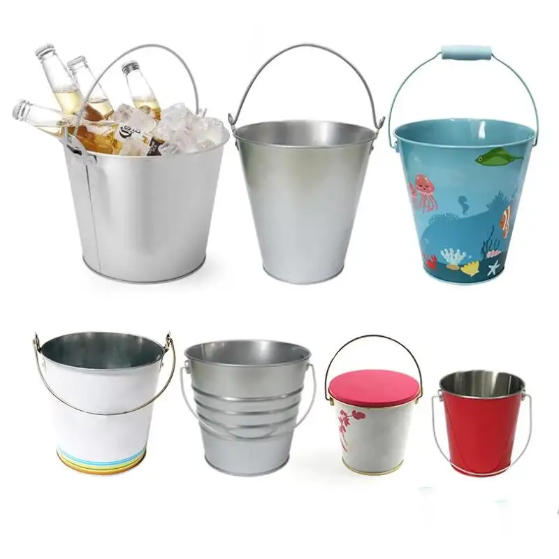 Hot Selling Beer Wine Champagne Metal Ice Bucket With handle Ice Cooler 3L 5L 8L 10L Custom Galvanized Tin Ice Buckets