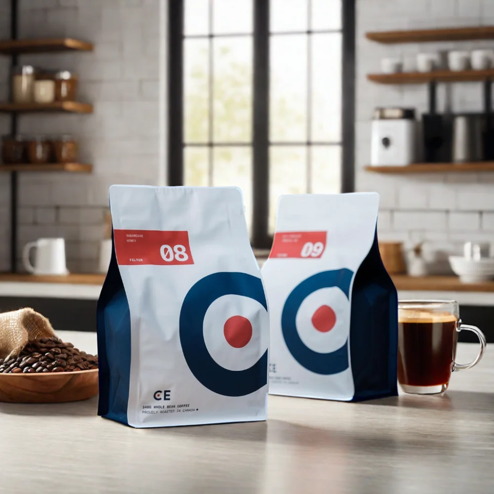 AT PACK Black White Kraft 250g Flat Bottom Coffee Bag With Zipper And Valve Bolsa Para Cafe Coffee Packaging Coffee Bean Package