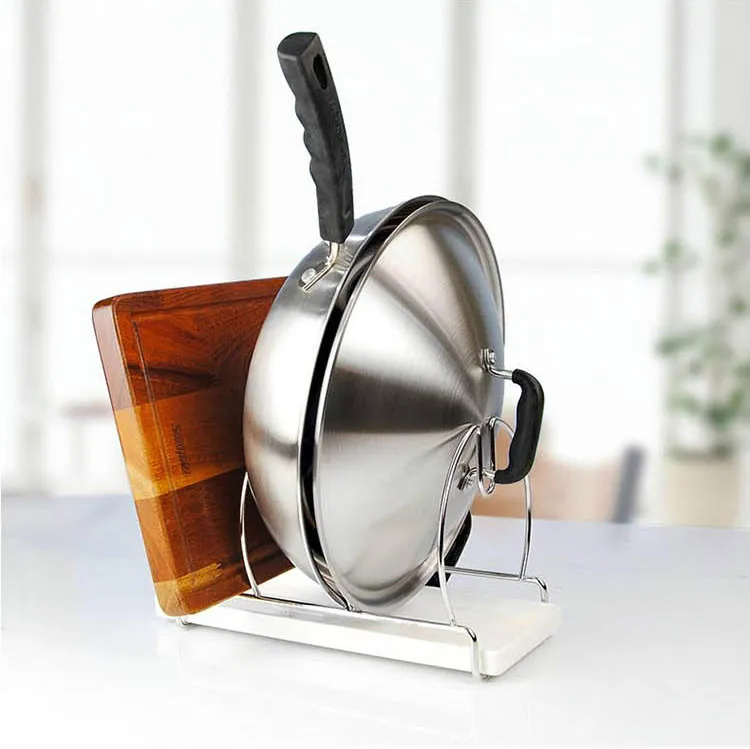 Multifunctional Kitchen Cookware Chopping Board Storage Rack Stainless steel Pot Lid Holder Pot Lid metal Storage Rack